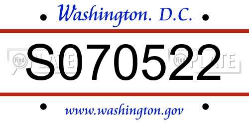 S070522 District Of Columbia License Plate