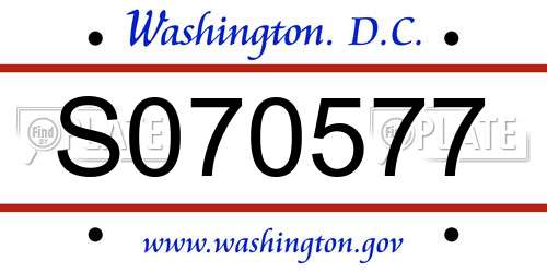 S070577 District Of Columbia License Plate