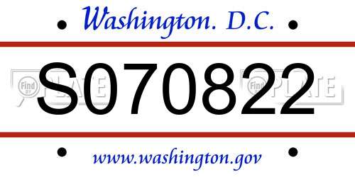 S070822 District Of Columbia License Plate