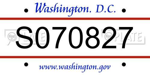 S070827 District Of Columbia License Plate