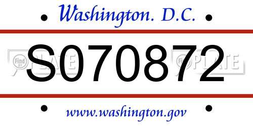 S070872 District Of Columbia License Plate