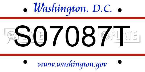 S07087T District Of Columbia License Plate