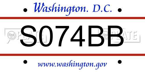 S074BB District Of Columbia License Plate