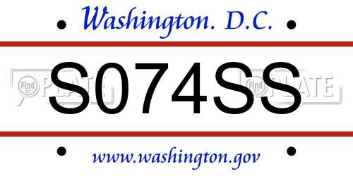 S074SS District Of Columbia License Plate