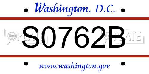 S0762B District Of Columbia License Plate