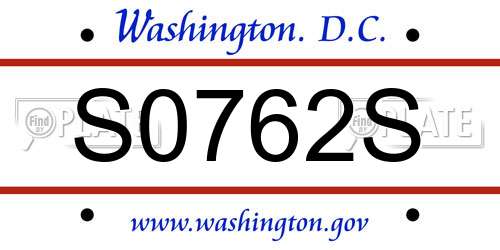 S0762S District Of Columbia License Plate