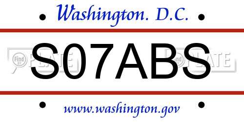 S07ABS District Of Columbia License Plate