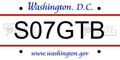 S07GTB District Of Columbia License Plate
