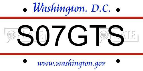 S07GTS District Of Columbia License Plate