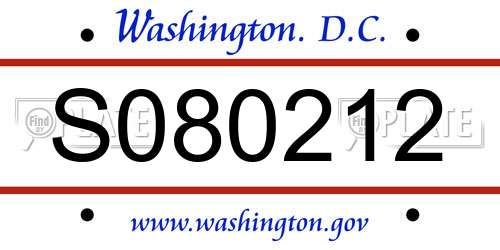S080212 District Of Columbia License Plate