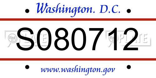 S080712 District Of Columbia License Plate