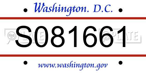 S081661 District Of Columbia License Plate