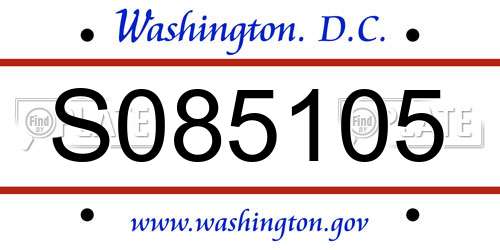 S085105 District Of Columbia License Plate