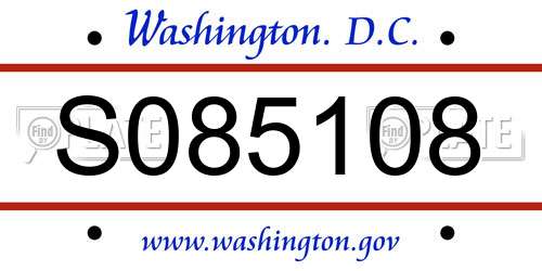 S085108 District Of Columbia License Plate