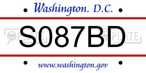 S087BD District Of Columbia License Plate
