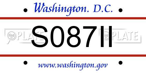 S087II District Of Columbia License Plate