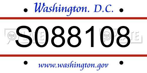 S088108 District Of Columbia License Plate