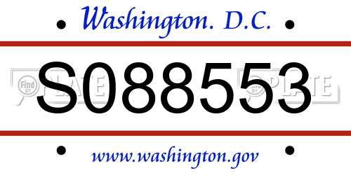 S088553 District Of Columbia License Plate