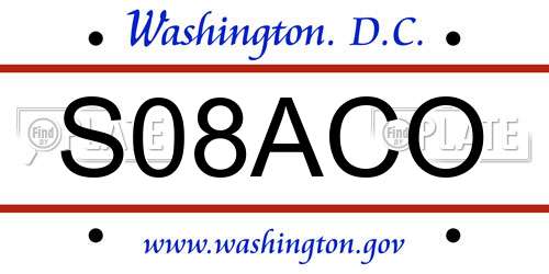 S08ACO District Of Columbia License Plate
