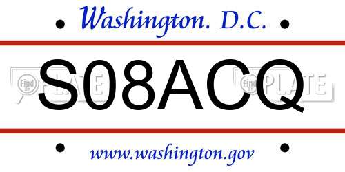 S08ACQ District Of Columbia License Plate