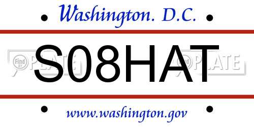 S08HAT District Of Columbia License Plate