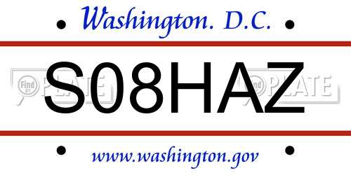 S08HAZ District Of Columbia License Plate
