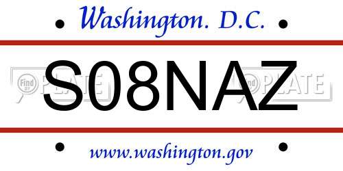 S08NAZ District Of Columbia License Plate