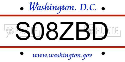 S08ZBD District Of Columbia License Plate
