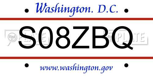 S08ZBQ District Of Columbia License Plate