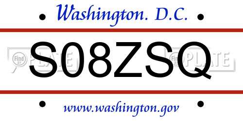 S08ZSQ District Of Columbia License Plate