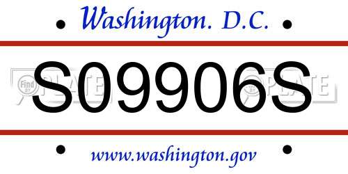 S09906S District Of Columbia License Plate