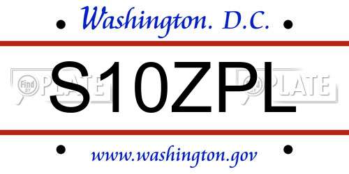 S10ZPL District Of Columbia License Plate