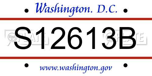 S12613B District Of Columbia License Plate