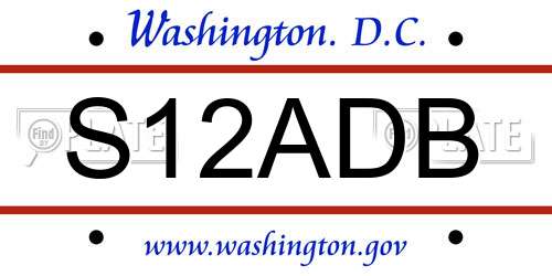 S12ADB District Of Columbia License Plate