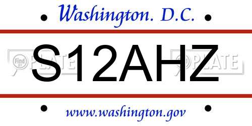 S12AHZ District Of Columbia License Plate