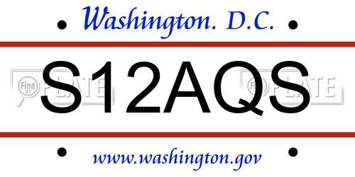 S12AQS District Of Columbia License Plate