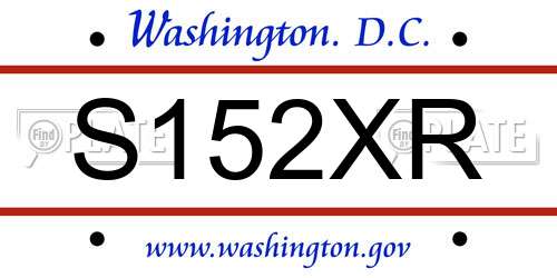 S152XR District Of Columbia License Plate