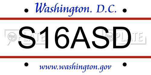 S16ASD District Of Columbia License Plate