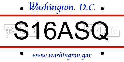 S16ASQ District Of Columbia License Plate