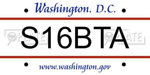 S16BTA District Of Columbia License Plate