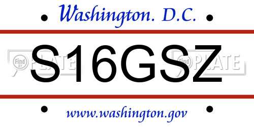 S16GSZ District Of Columbia License Plate