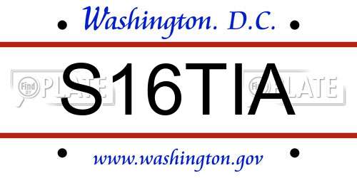 S16TIA District Of Columbia License Plate