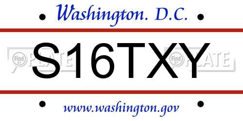 S16TXY District Of Columbia License Plate