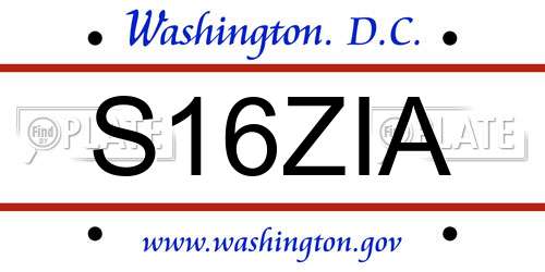 S16ZIA District Of Columbia License Plate