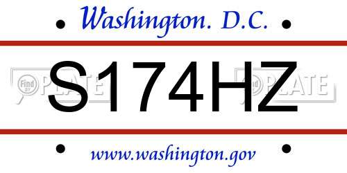 S174HZ District Of Columbia License Plate