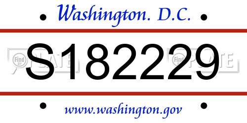 S182229 District Of Columbia License Plate