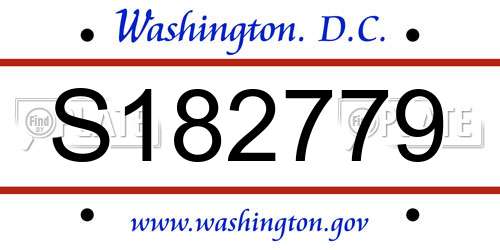 S182779 District Of Columbia License Plate