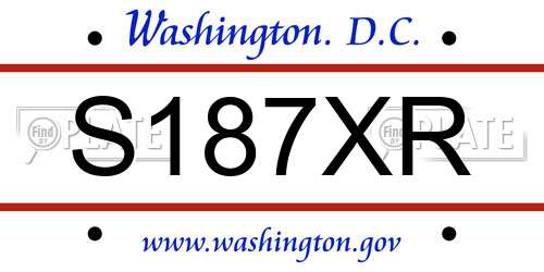 S187XR District Of Columbia License Plate