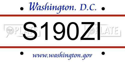 S190ZI District Of Columbia License Plate