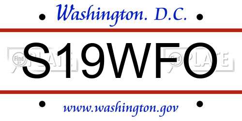 S19WFO District Of Columbia License Plate